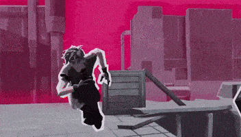a man running in a video game with a red background