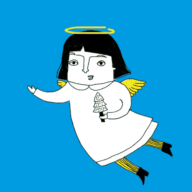 a cartoon angel is holding a christmas tree