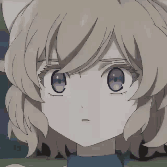 a drawing of a girl with purple eyes