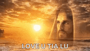 a picture of jesus in the water with the words love u tia lu above him .