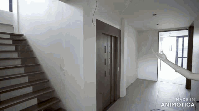 a video of a staircase and elevator made in animotica