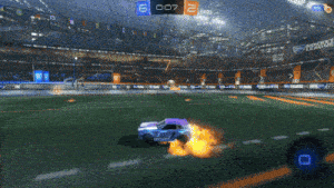 a rocket league game is being played in a stadium