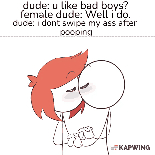 a cartoon of a man and a woman holding hands with the caption dude u like bad boys