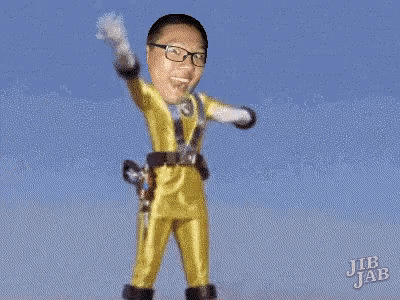 a cartoon of a man in a yellow power ranger outfit with jib jab written on the bottom