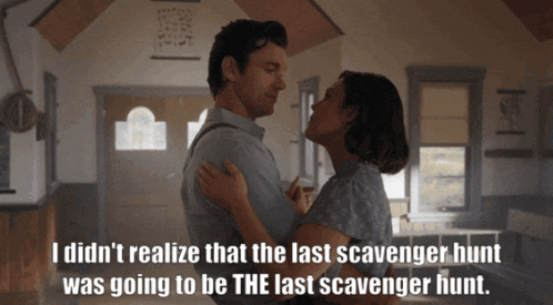 a man and a woman are hugging in a room with the words i didn 't realize