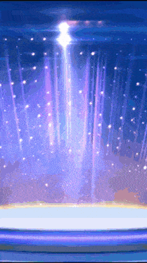 a purple and blue background with a white podium in the foreground