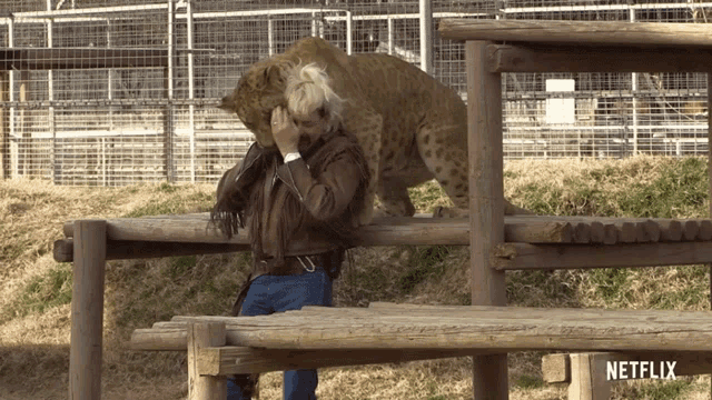 a netflix ad shows a man playing with a lioness