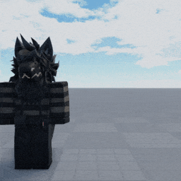 a cartoon character with a striped shirt on stands in an empty space