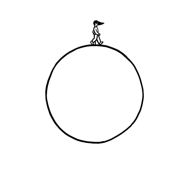 a drawing of a man walking on a circle