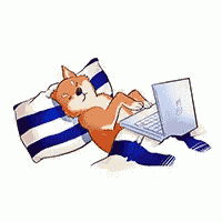 a shiba inu dog is laying on a pillow next to a laptop computer .