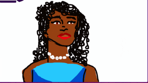 a drawing of a woman with curly hair and a man with a green shirt