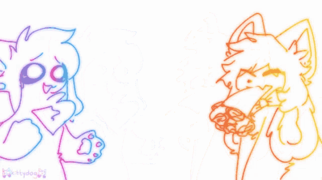 a drawing of a cat and a dog with the letters kittydog on the bottom