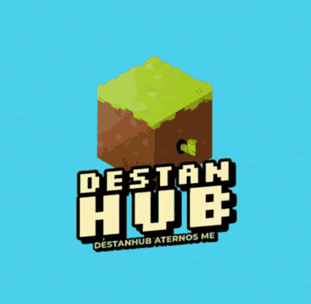 a logo for destan hub with a minecraft block