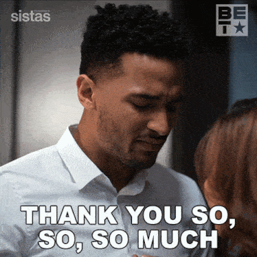 a man says thank you so so much in front of a sistas logo