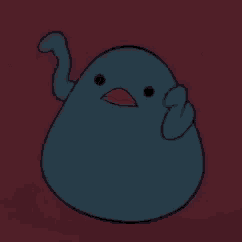 a blue bird is flexing its muscles on a red background .