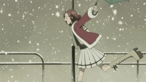 a man holding an umbrella and a girl with an umbrella in the snow