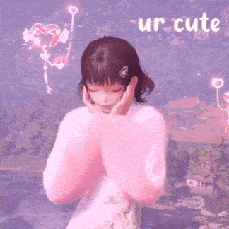 a girl in a pink sweater with ur cute written on the top