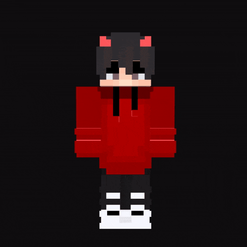 a minecraft character wearing a red hoodie with devil horns