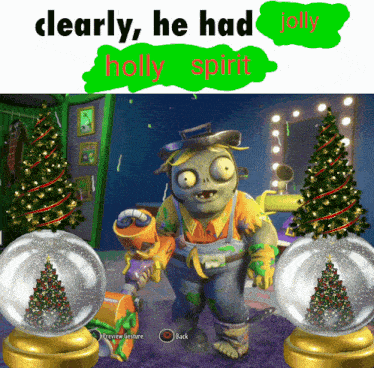 a screenshot of a video game with the words clearly he had jolly spirit