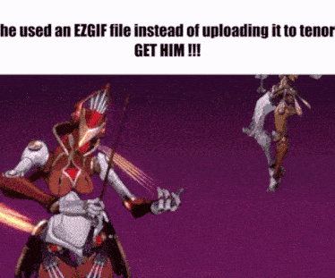 a cartoon of a robot holding a bow and arrow with the words he used an ezgif file instead of uploading it