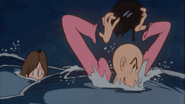 a cartoon drawing of a man in a pink suit