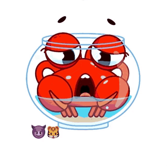 a cartoon illustration of a crab in a bowl of water