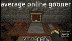 a screenshot of a minecraft game with the words average online gooner