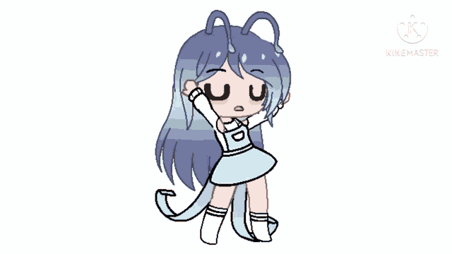 a drawing of a girl with long blue hair and a tail .