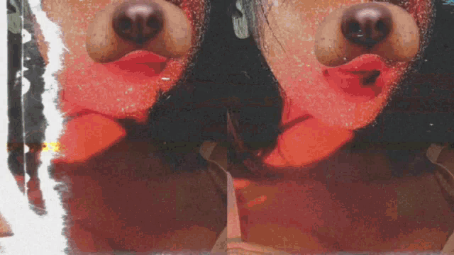 a close up of a woman 's face with a fake nose