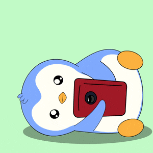 a cartoon penguin is laying on its back holding a red cell phone