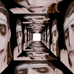 an optical illusion of a person 's face with a x on their eye