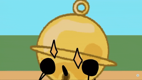 a cartoon drawing of a bell with a bird on it 's head