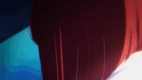 a close up of a person 's head with red hair and a blue background