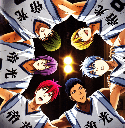 a group of basketball players are standing in a circle with chinese characters on their jerseys
