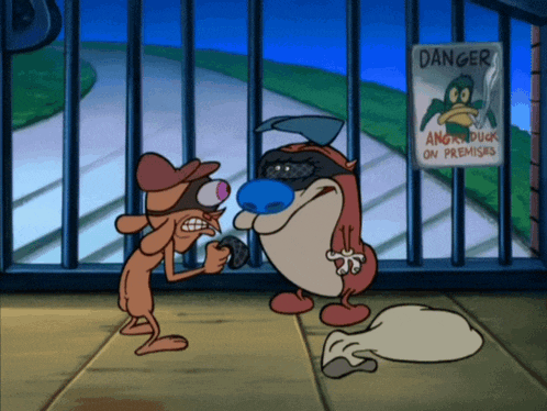 angry duck on premises is written on a sign