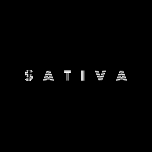 the word sativa is written in white on a black background .