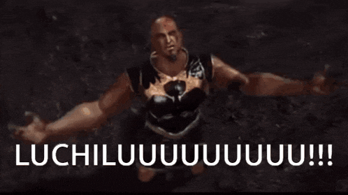a man with his arms outstretched with the words luchiluuuu written below him
