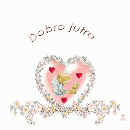 a picture of an angel holding a teddy bear with the words dobro jutro written above it