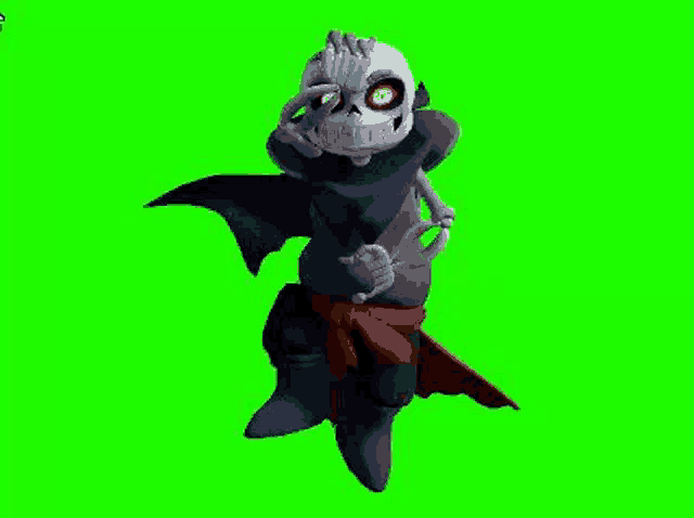 a skeleton is standing in front of a green screen .