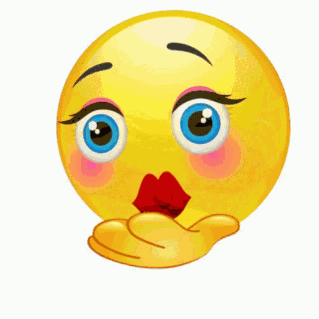 a yellow smiley face with red lips and hearts around it 's face