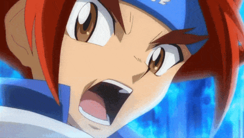 a close up of a cartoon character with red hair and a blue headband with the number 12 on it