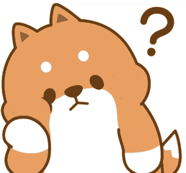 a cartoon dog with a question mark above it