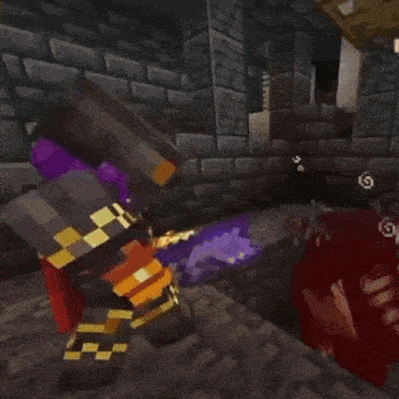 a minecraft character is standing in front of a brick wall and holding a sword .