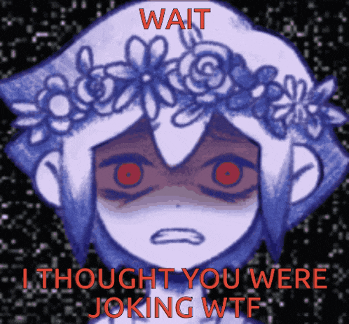 a drawing of a girl with a flower crown on her head with the words wait i thought you were joking wtf