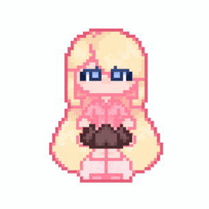 a pixel art of a girl with long blonde hair
