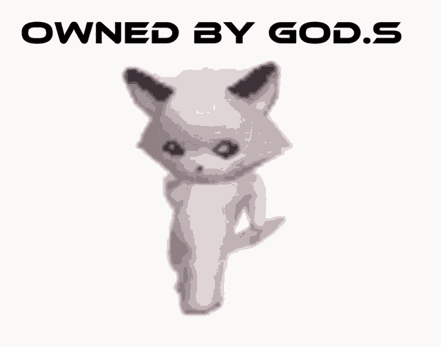 a picture of a cat with the words owned by god.s below it