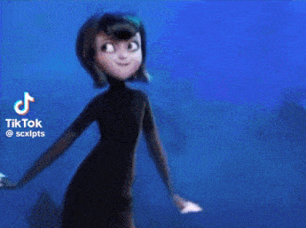 a cartoon character is dancing on a stage in front of a crowd and a tiktok logo .
