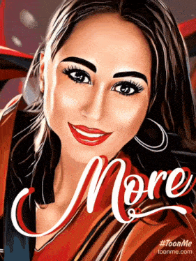 a cartoon drawing of a woman with the word more on the bottom