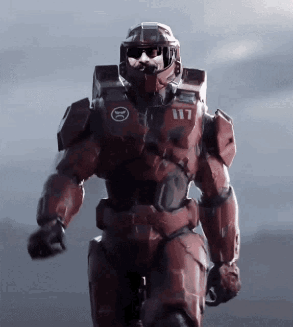 a video game character with the number 117 on his helmet