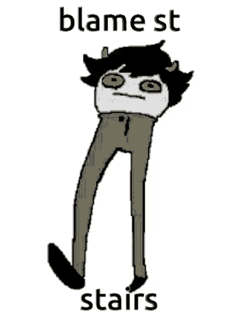 a cartoon character with horns and the words blame st stairs below him